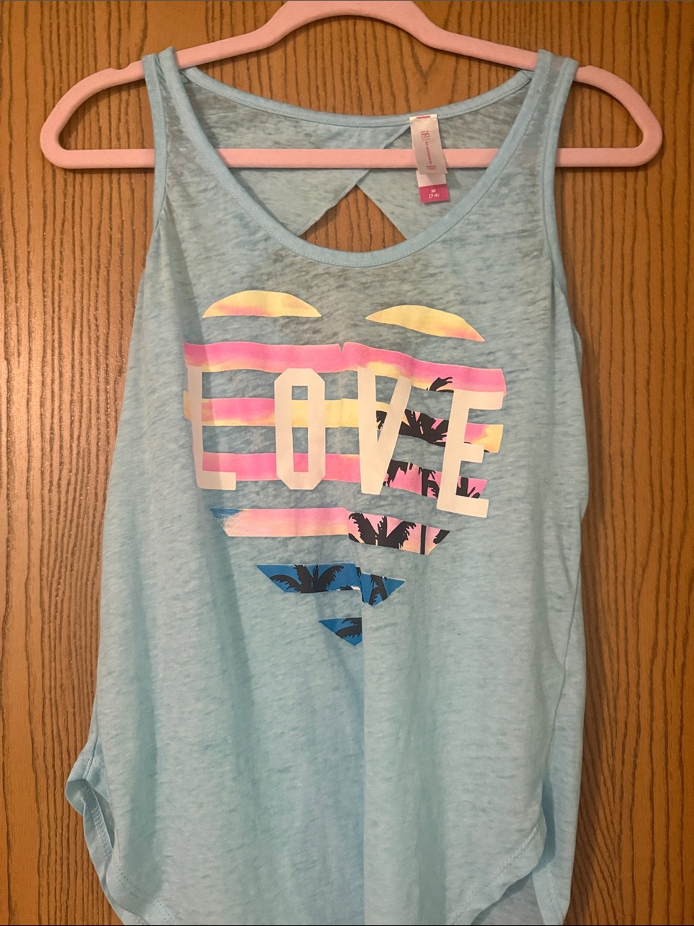 No Boundaries Light Blue Tank Top with Colorful LOVE Heart Graphic‎